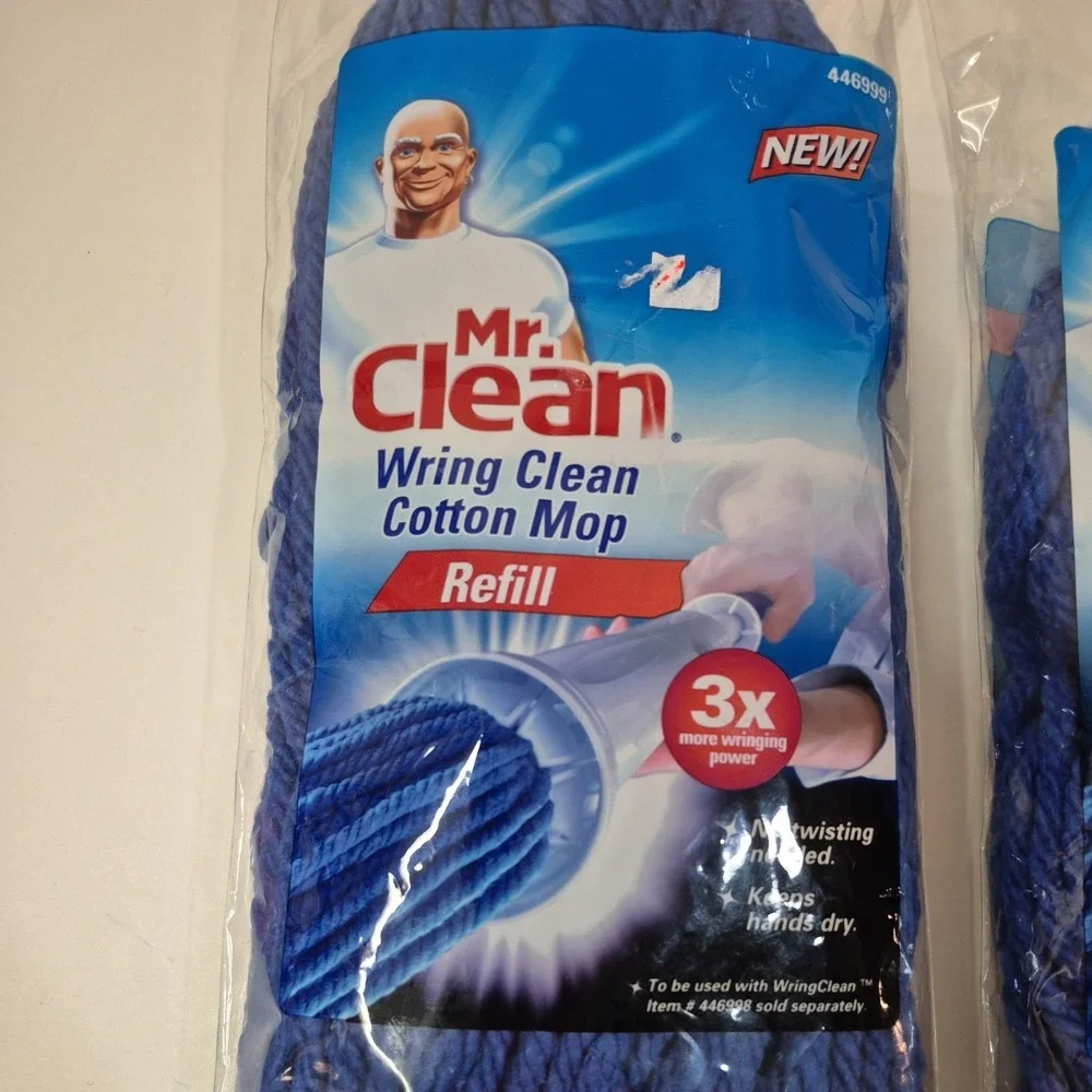 3 Mr. Clean Wring Clean Mop Head Refills Cotton Blue 446999 NEW